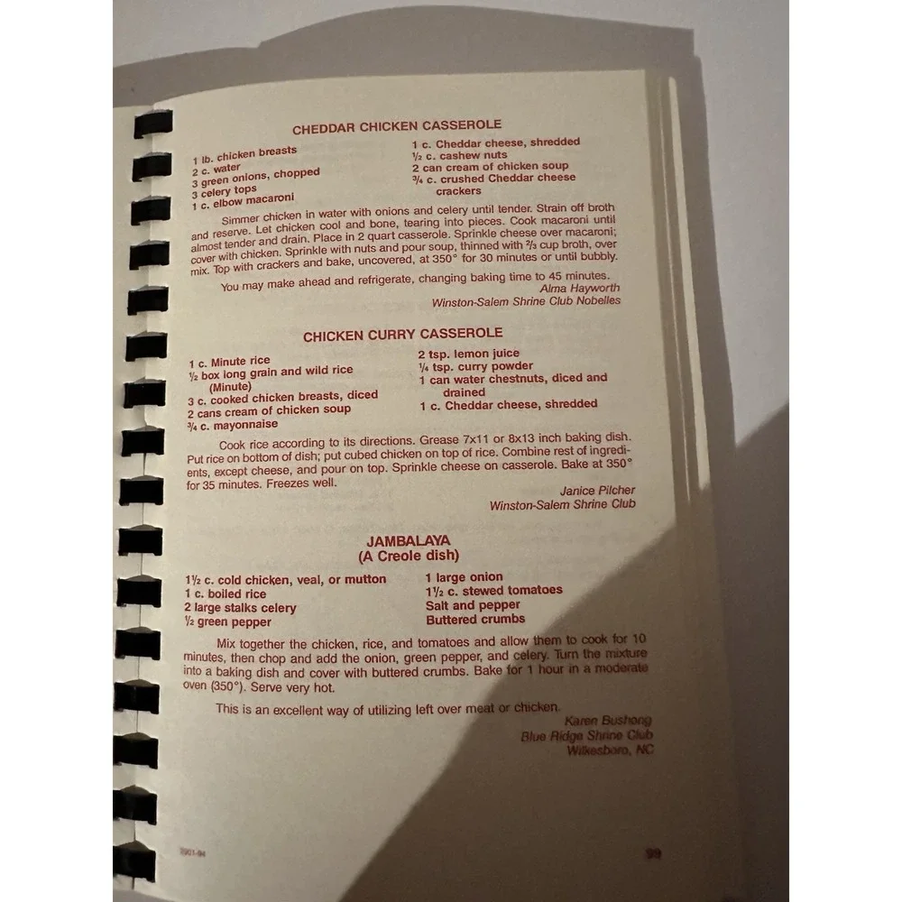OASIS TEMPLE 100 Years of Shriners in the Carolinas Cookbook 1995 VTG Spiral Bnd